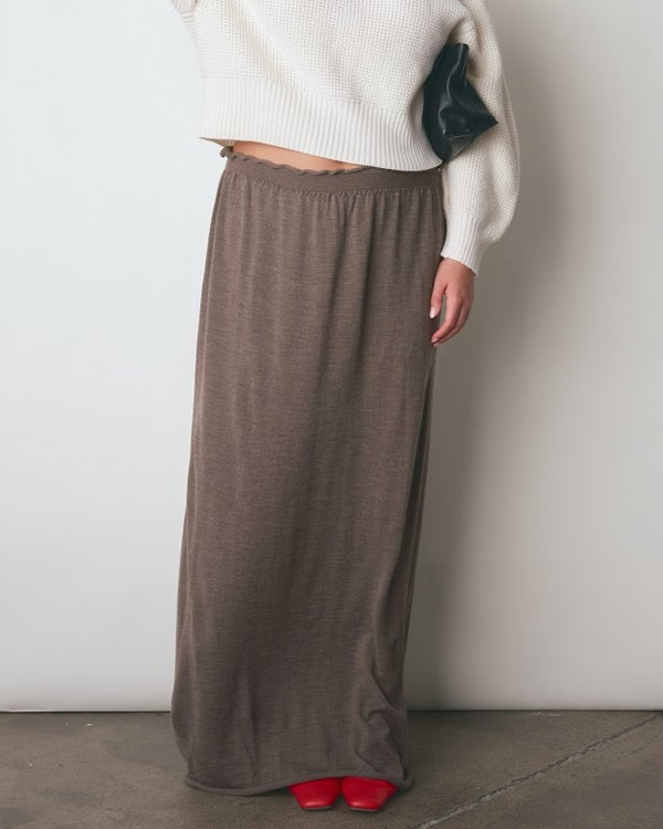 021 asymmetric wool skirt in umber