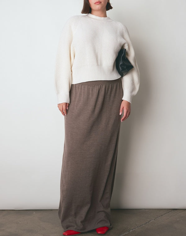 021 asymmetric wool skirt in umber