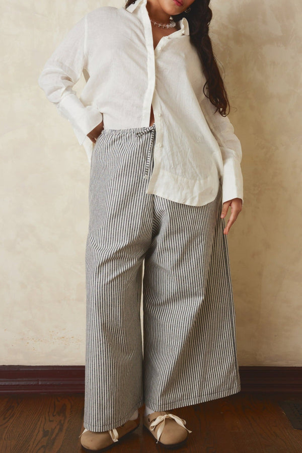 036 stripe twill drawstring pants