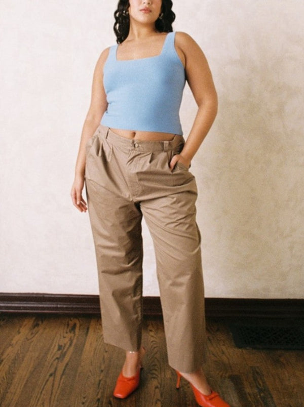 010 pleat trousers in tan stretch cotton